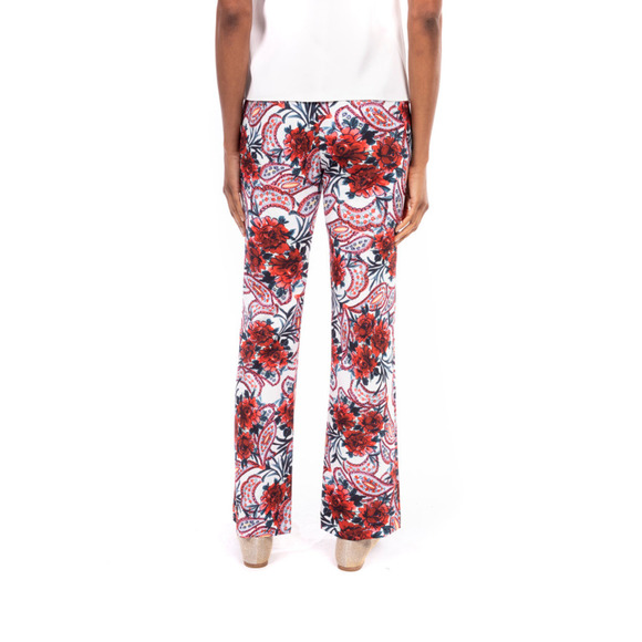 Badgley Mischka Size 6 Paisley Wide Leg Pants Red Multi Stretch Crepe Floral - Picture 3 of 12